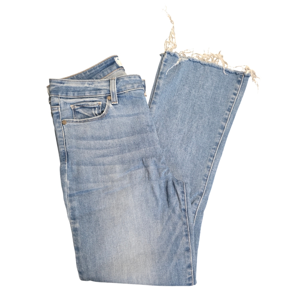 PAIGE Blue Ankle Cropped Jeans with Distressed Hem